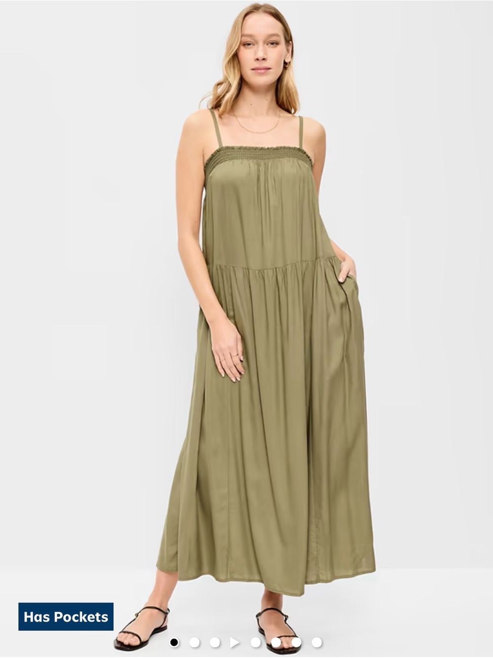 NWOT Old Navy Airy Smocked Maxi Dress Green Size Small Adjustable Straps Boho